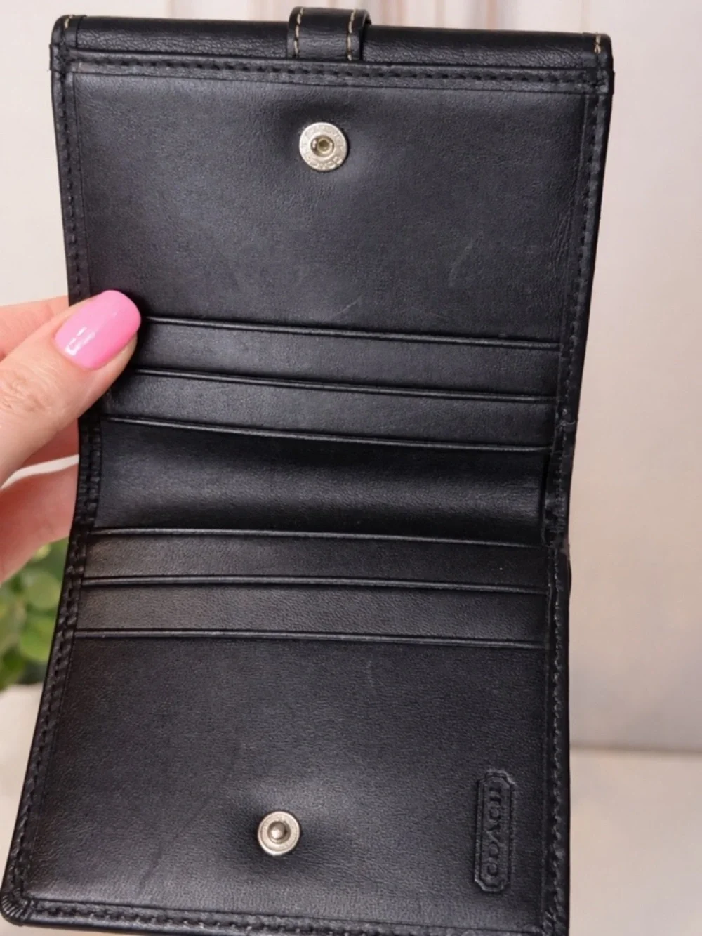 Coach Black Vintage Leather Compact Wallet Snap Coin Pocket - Picture 4 of 7